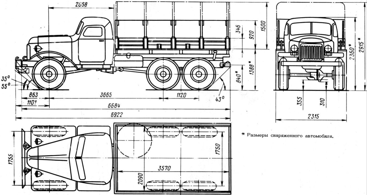 ZIL-157 flatbed dimensions
